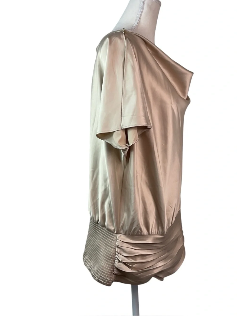 White House Black Market Satin Drape-Neck Blouse in Champagne XL - Picture 2 of 9